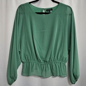 Women's size SMALL Long Sleeve Green Blouse Sheer Summer Spring